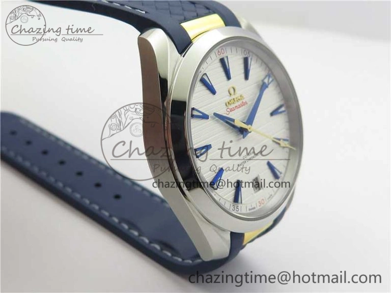 SunProtective Aqua Terra 150M Master Chronometers VSF 1:1 Best Edition White Dial Gold Hand on Blue Rubber Strap A8900 Super Clone 7918