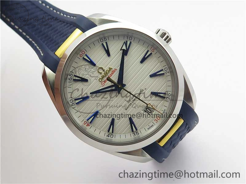 SunProtective Aqua Terra 150M Master Chronometers VSF 1:1 Best Edition White Dial Gold Hand on Blue Rubber Strap A8900 Super Clone 7918