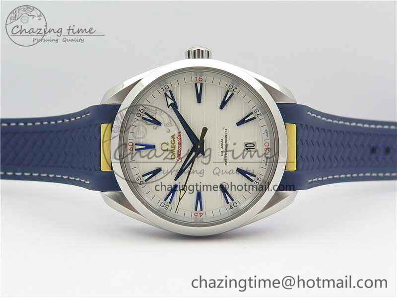SunProtective Aqua Terra 150M Master Chronometers VSF 1:1 Best Edition White Dial Gold Hand on Blue Rubber Strap A8900 Super Clone 7918