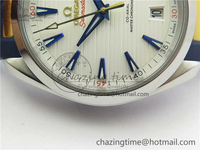 SunProtective Aqua Terra 150M Master Chronometers VSF 1:1 Best Edition White Dial Gold Hand on Blue Rubber Strap A8900 Super Clone 7918