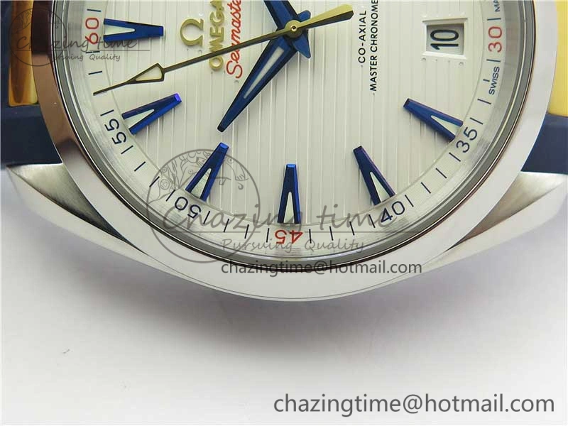 SunProtective Aqua Terra 150M Master Chronometers VSF 1:1 Best Edition White Dial Gold Hand on Blue Rubber Strap A8900 Super Clone 7918