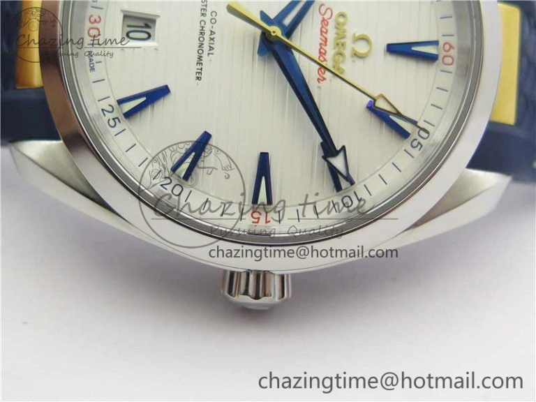 SunProtective Aqua Terra 150M Master Chronometers VSF 1:1 Best Edition White Dial Gold Hand on Blue Rubber Strap A8900 Super Clone 7918