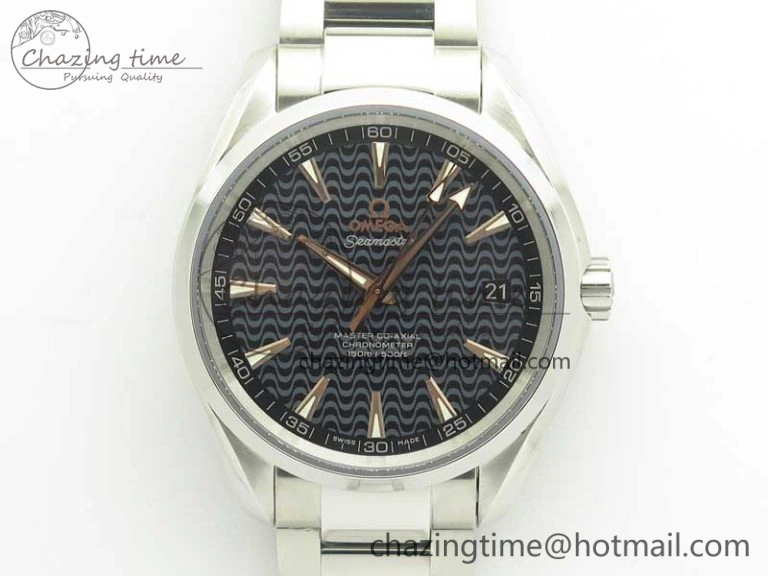 Packable Aqua Terra 150M SS VSF 1:1 Best Edition Black Wave Textured Dial RG Hand on SS Bracelet A8500 Super Clone 8032