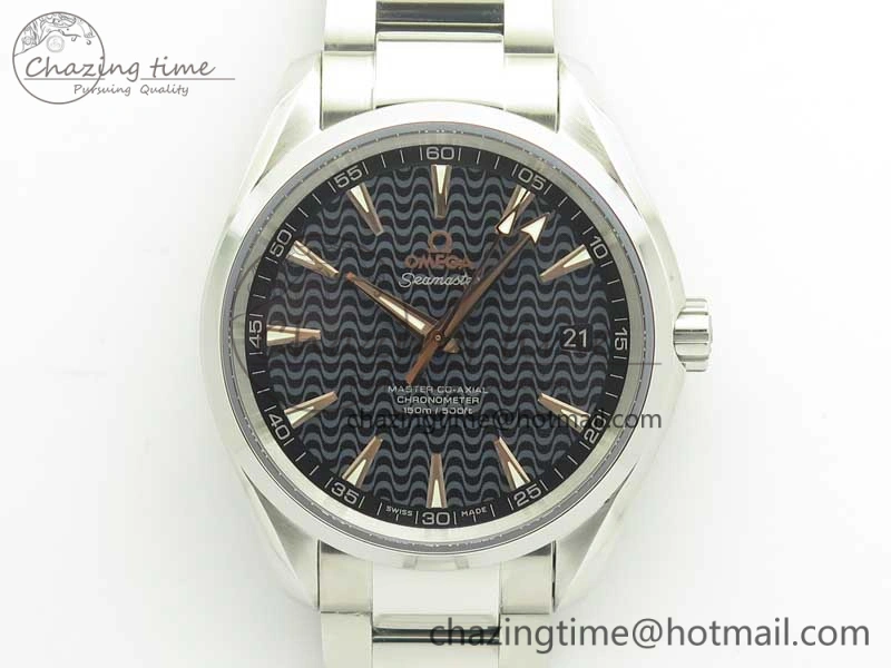 Packable Aqua Terra 150M SS VSF 1:1 Best Edition Black Wave Textured Dial RG Hand on SS Bracelet A8500 Super Clone 8032