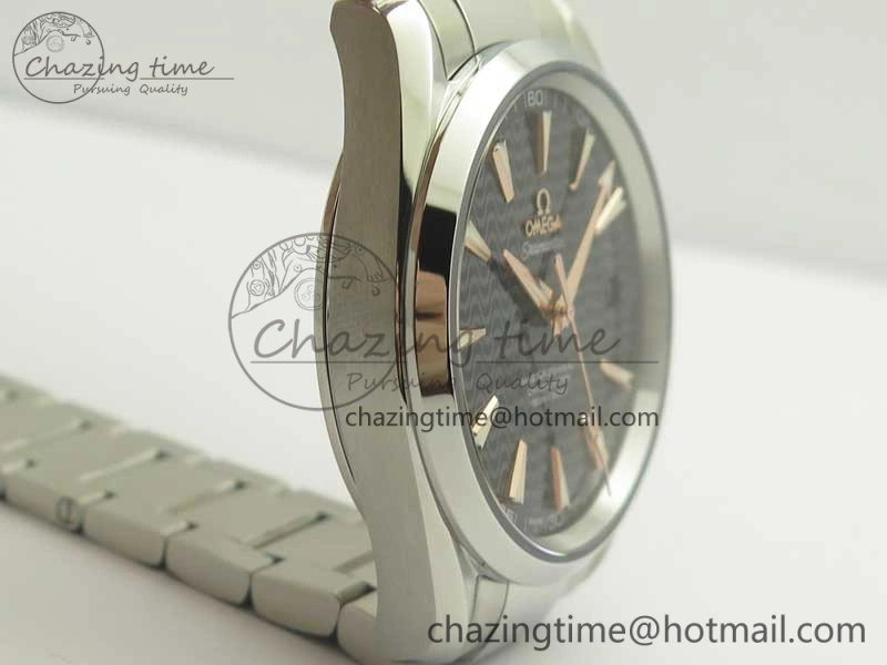 Packable Aqua Terra 150M SS VSF 1:1 Best Edition Black Wave Textured Dial RG Hand on SS Bracelet A8500 Super Clone 8032
