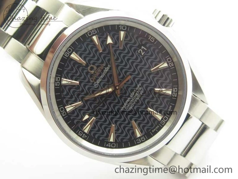 Packable Aqua Terra 150M SS VSF 1:1 Best Edition Black Wave Textured Dial RG Hand on SS Bracelet A8500 Super Clone 8032