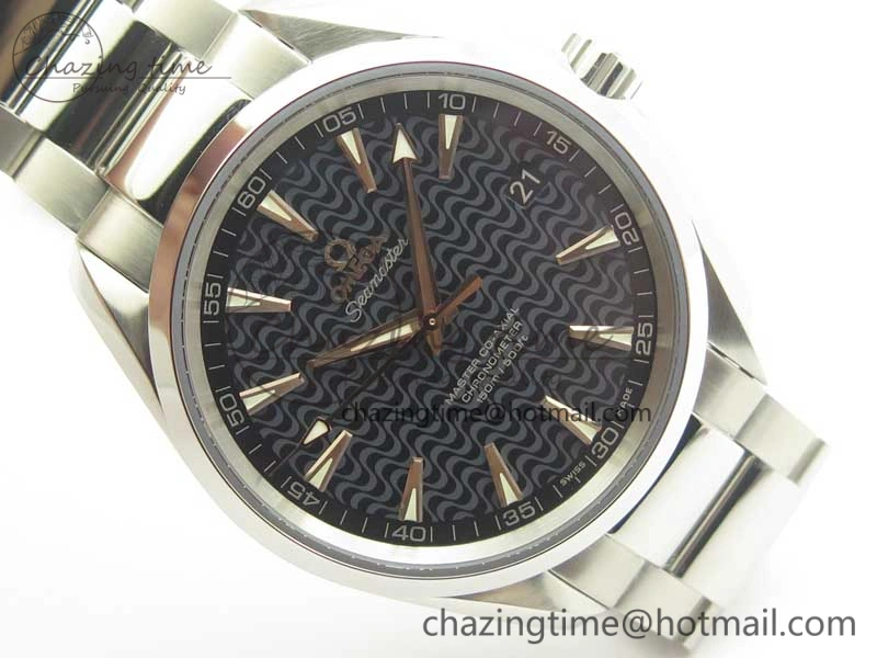 Packable Aqua Terra 150M SS VSF 1:1 Best Edition Black Wave Textured Dial RG Hand on SS Bracelet A8500 Super Clone 8032