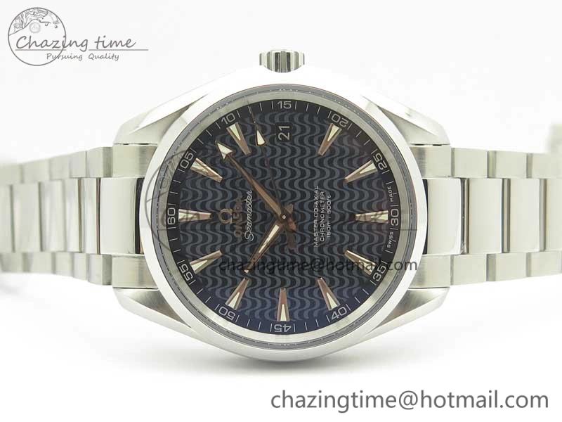 Packable Aqua Terra 150M SS VSF 1:1 Best Edition Black Wave Textured Dial RG Hand on SS Bracelet A8500 Super Clone 8032