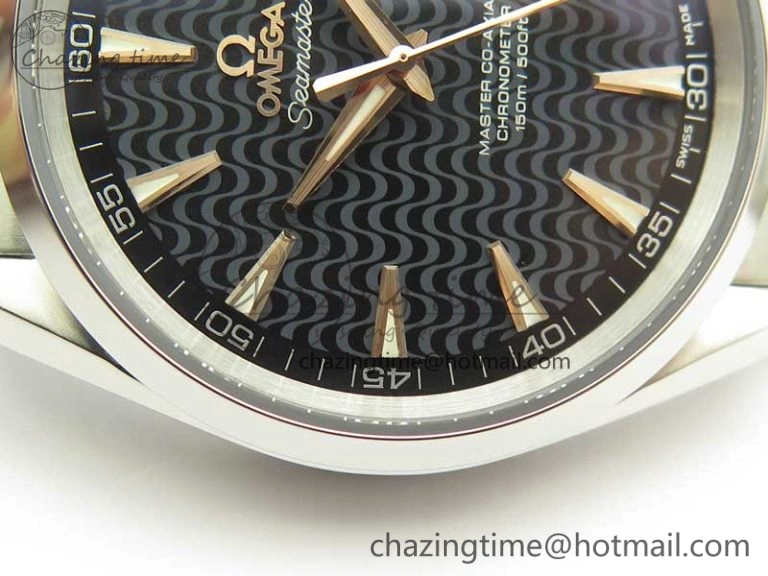 Packable Aqua Terra 150M SS VSF 1:1 Best Edition Black Wave Textured Dial RG Hand on SS Bracelet A8500 Super Clone 8032
