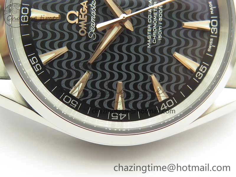 Packable Aqua Terra 150M SS VSF 1:1 Best Edition Black Wave Textured Dial RG Hand on SS Bracelet A8500 Super Clone 8032