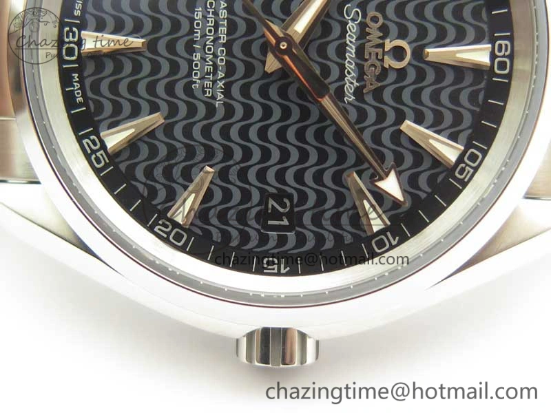 Packable Aqua Terra 150M SS VSF 1:1 Best Edition Black Wave Textured Dial RG Hand on SS Bracelet A8500 Super Clone 8032