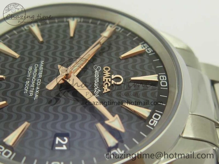 Packable Aqua Terra 150M SS VSF 1:1 Best Edition Black Wave Textured Dial RG Hand on SS Bracelet A8500 Super Clone 8032