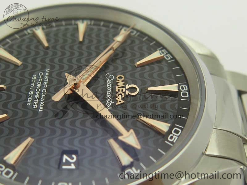 Packable Aqua Terra 150M SS VSF 1:1 Best Edition Black Wave Textured Dial RG Hand on SS Bracelet A8500 Super Clone 8032