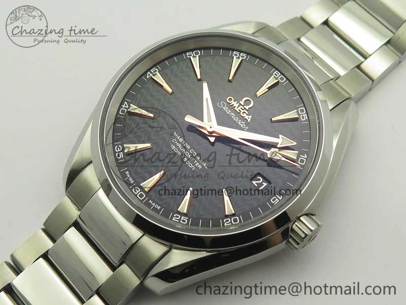 Packable Aqua Terra 150M SS VSF 1:1 Best Edition Black Wave Textured Dial RG Hand on SS Bracelet A8500 Super Clone 8032