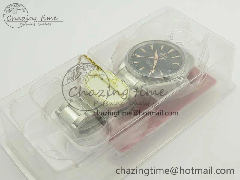 Packable Aqua Terra 150M SS VSF 1:1 Best Edition Black Wave Textured Dial RG Hand on SS Bracelet A8500 Super Clone 8032