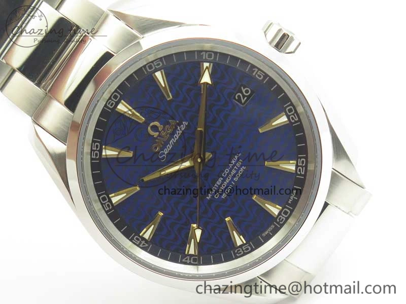 Chic Aqua Terra 150M SS VSF 1:1 Best Edition Blue Wave Textured Dial YG Hand on SS Bracelet A8500 Super Clone 8026