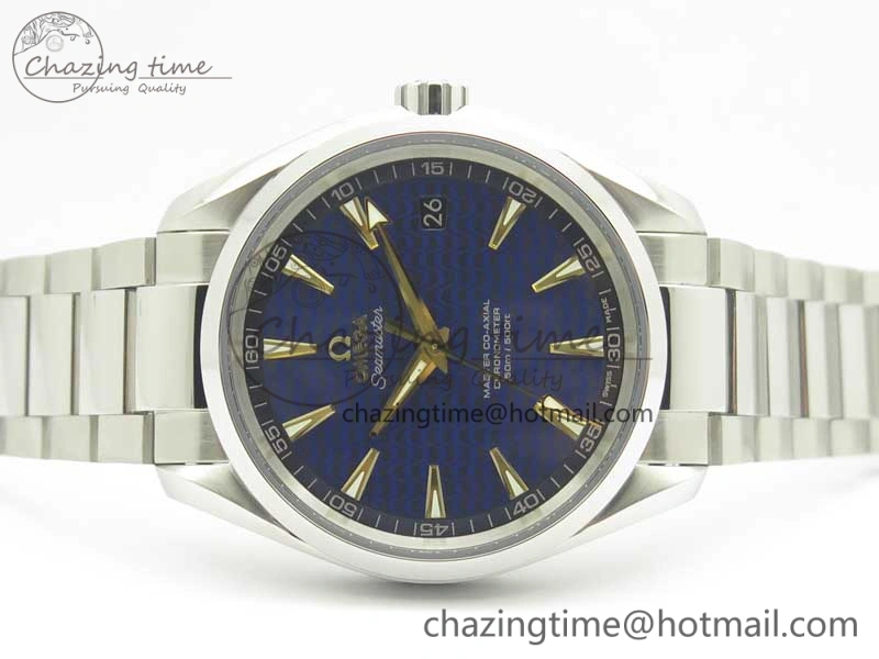 Chic Aqua Terra 150M SS VSF 1:1 Best Edition Blue Wave Textured Dial YG Hand on SS Bracelet A8500 Super Clone 8026
