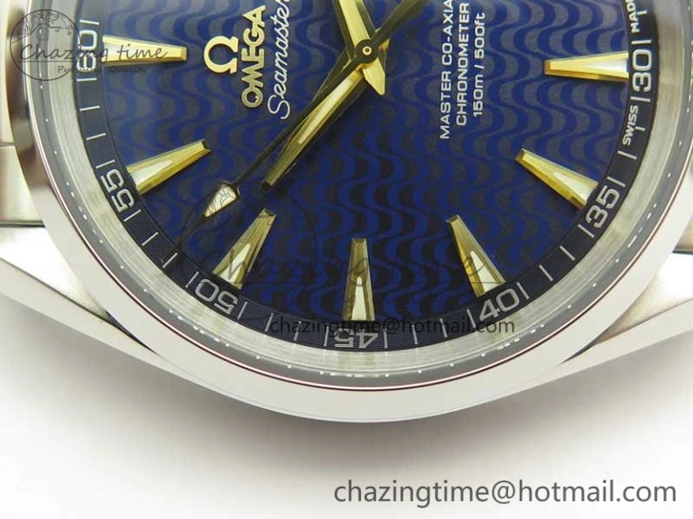 Chic Aqua Terra 150M SS VSF 1:1 Best Edition Blue Wave Textured Dial YG Hand on SS Bracelet A8500 Super Clone 8026