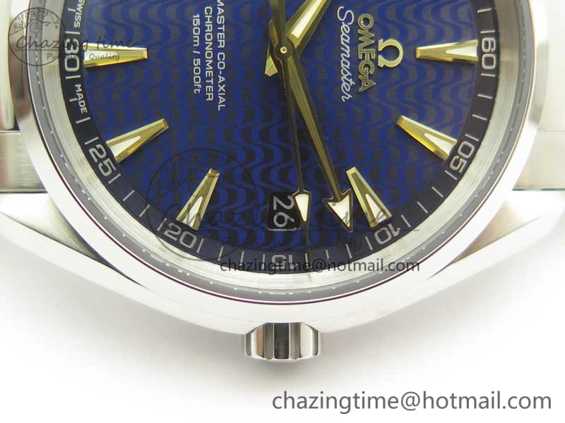 Chic Aqua Terra 150M SS VSF 1:1 Best Edition Blue Wave Textured Dial YG Hand on SS Bracelet A8500 Super Clone 8026