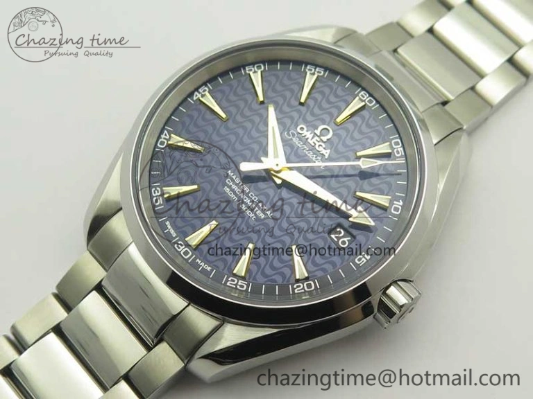 Chic Aqua Terra 150M SS VSF 1:1 Best Edition Blue Wave Textured Dial YG Hand on SS Bracelet A8500 Super Clone 8026