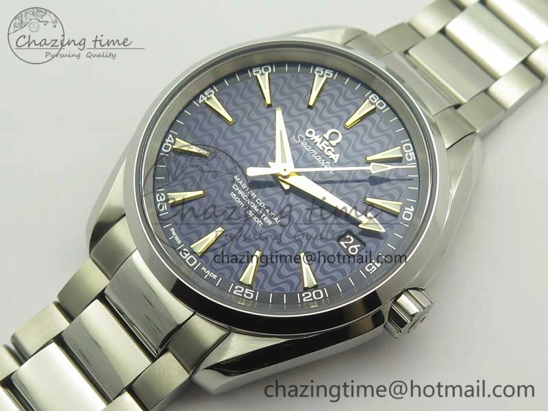 Chic Aqua Terra 150M SS VSF 1:1 Best Edition Blue Wave Textured Dial YG Hand on SS Bracelet A8500 Super Clone 8026