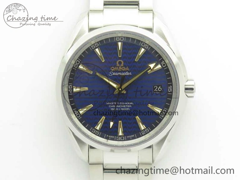 Chic Aqua Terra 150M SS VSF 1:1 Best Edition Blue Wave Textured Dial YG Hand on SS Bracelet A8500 Super Clone 8026