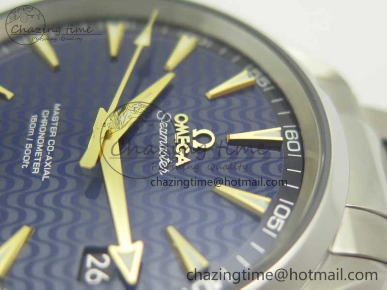 Chic Aqua Terra 150M SS VSF 1:1 Best Edition Blue Wave Textured Dial YG Hand on SS Bracelet A8500 Super Clone 8026
