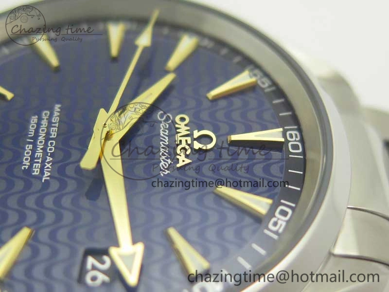 Chic Aqua Terra 150M SS VSF 1:1 Best Edition Blue Wave Textured Dial YG Hand on SS Bracelet A8500 Super Clone 8026