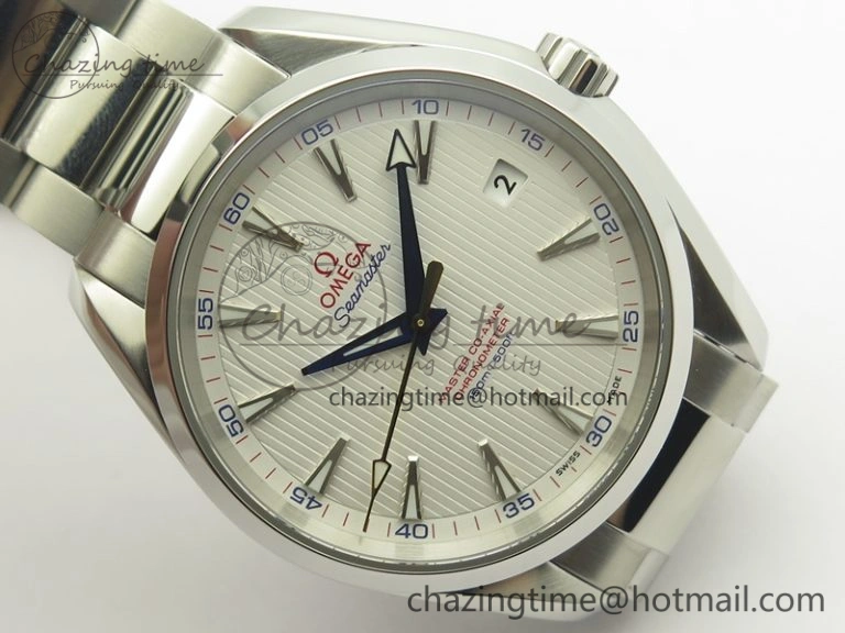 Aqua Terra 150M SS VSF 1:1 Best Edition White Textured Dial Blue Hands On SS Bracelet A8500 Super Clone Breathable 8060