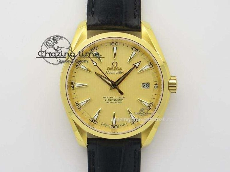 Breathable Aqua Terra 150M YG V6F Best Edition YG Textured Dial On Black Leather Strap A 8275