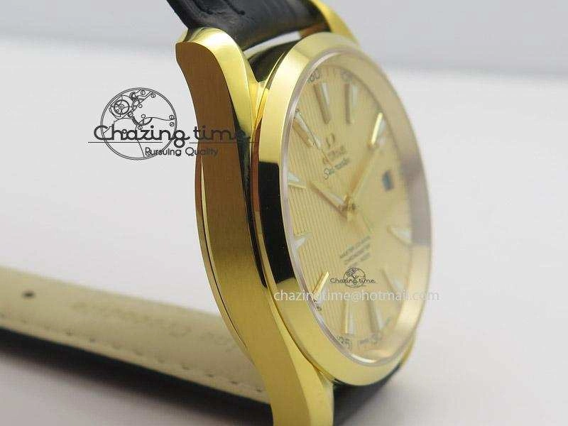 Breathable Aqua Terra 150M YG V6F Best Edition YG Textured Dial On Black Leather Strap A 8275