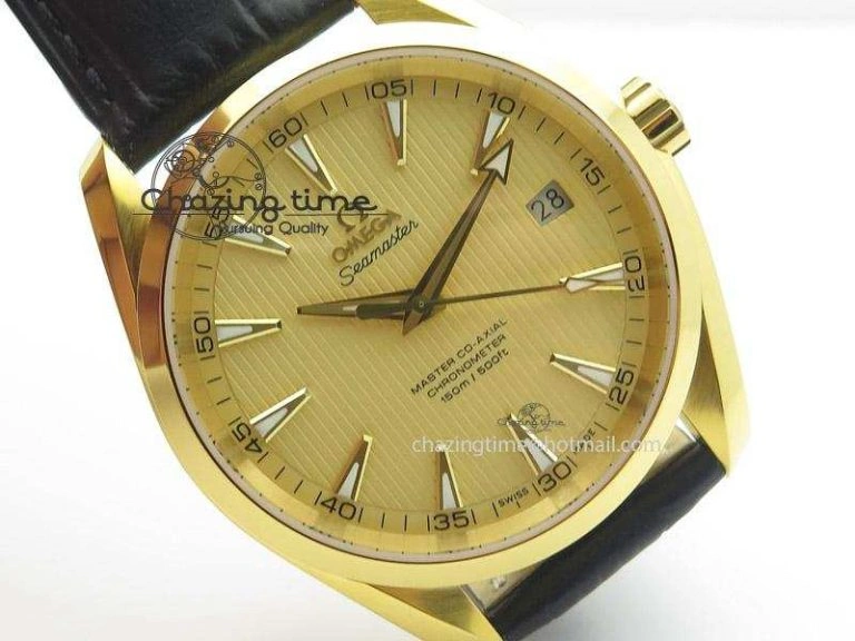 Breathable Aqua Terra 150M YG V6F Best Edition YG Textured Dial On Black Leather Strap A 8275
