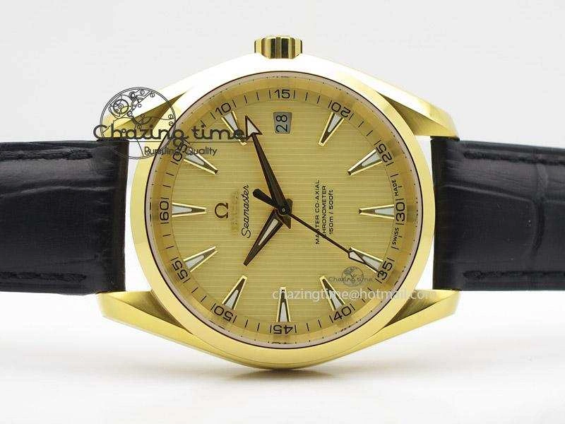 Breathable Aqua Terra 150M YG V6F Best Edition YG Textured Dial On Black Leather Strap A 8275