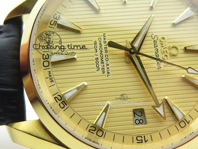 Breathable Aqua Terra 150M YG V6F Best Edition YG Textured Dial On Black Leather Strap A 8275