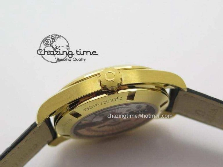 Breathable Aqua Terra 150M YG V6F Best Edition YG Textured Dial On Black Leather Strap A 8275