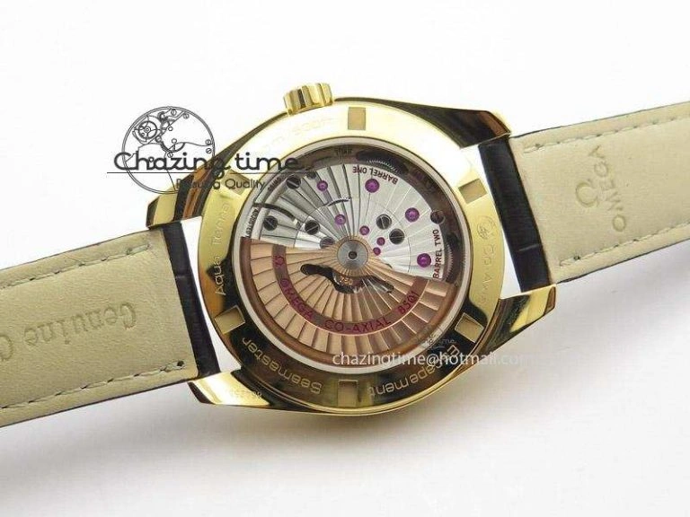 Breathable Aqua Terra 150M YG V6F Best Edition YG Textured Dial On Black Leather Strap A 8275