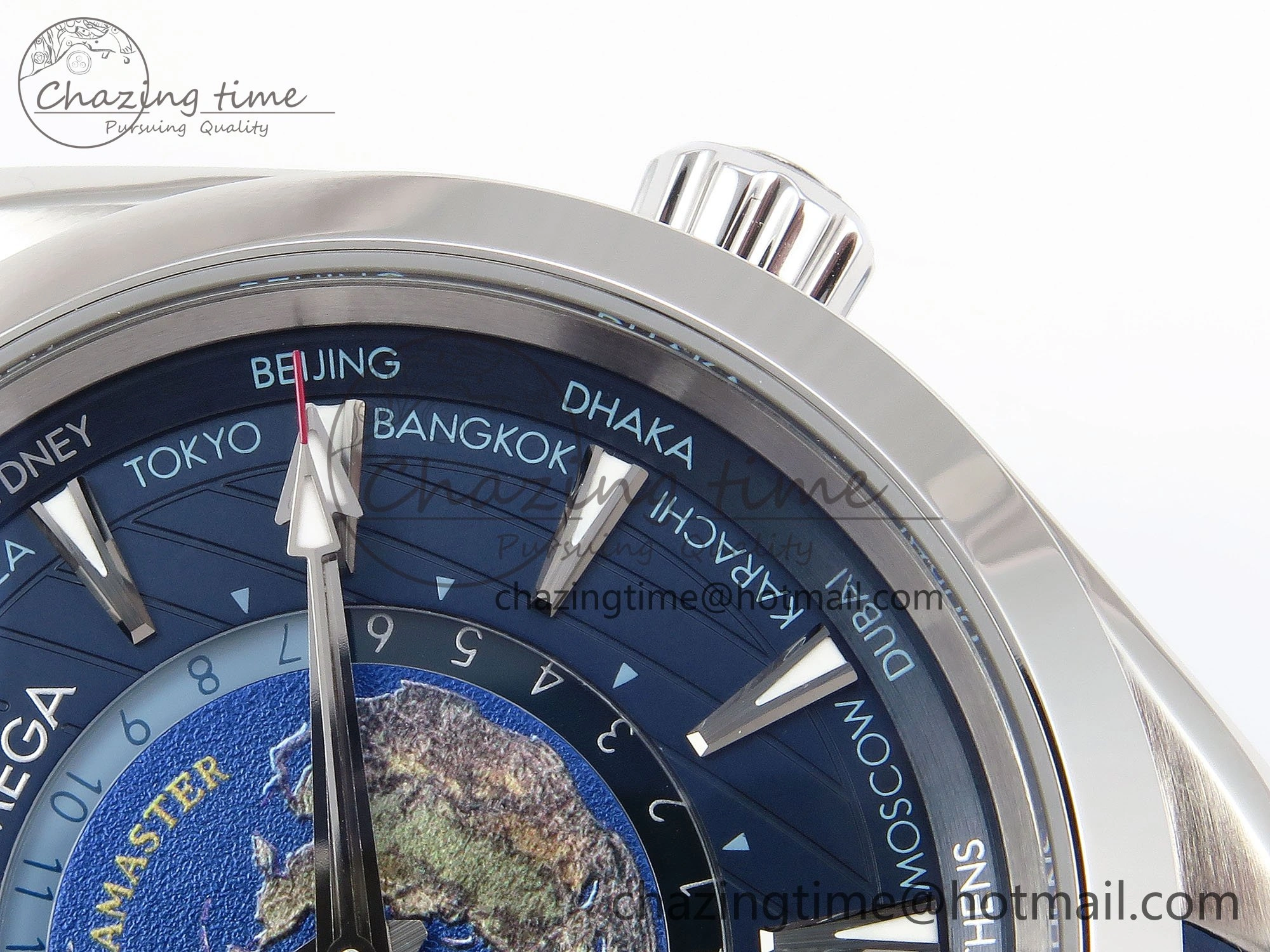 Popular Aqua Terra GMT Worldtimer 43mm VSF 1:1 Best Edition Deep Blue Dial on Blue Rubber Strap A8938 Super Clone 7721