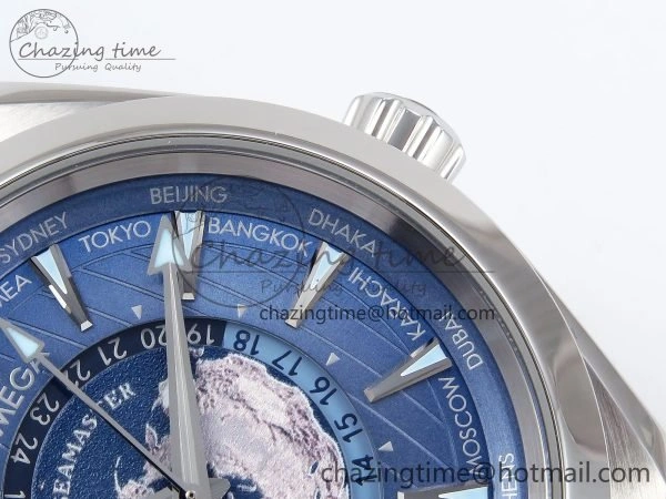 Aqua Terra GMT Worldtimer 43mm VSF 1:1 Best Edition Summer Blue Dial on Blue Rubber Strap A8938 Super Clone Comfortable 7722