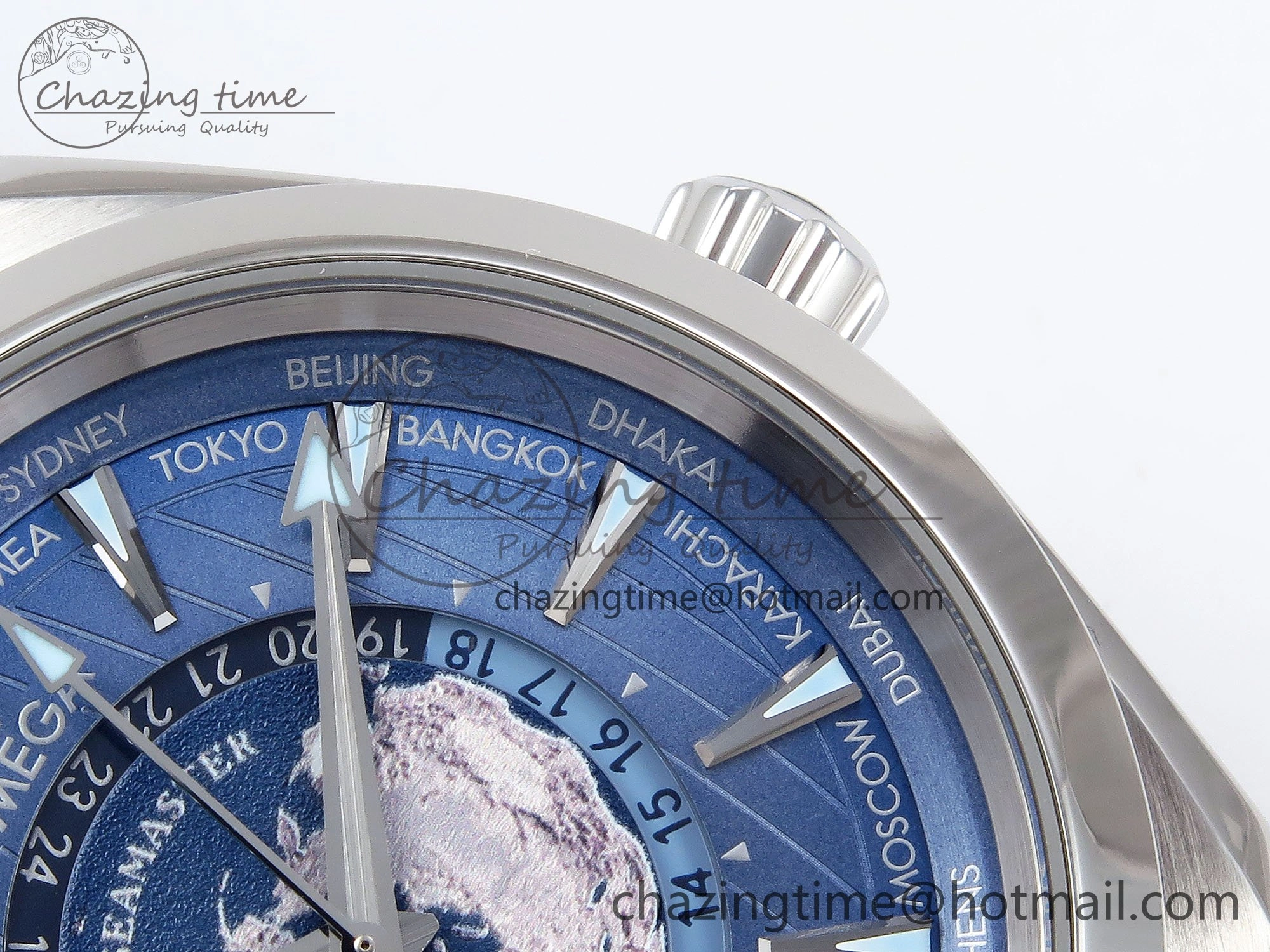Aqua Terra GMT Worldtimer 43mm VSF 1:1 Best Edition Summer Blue Dial on Blue Rubber Strap A8938 Super Clone Comfortable 7722
