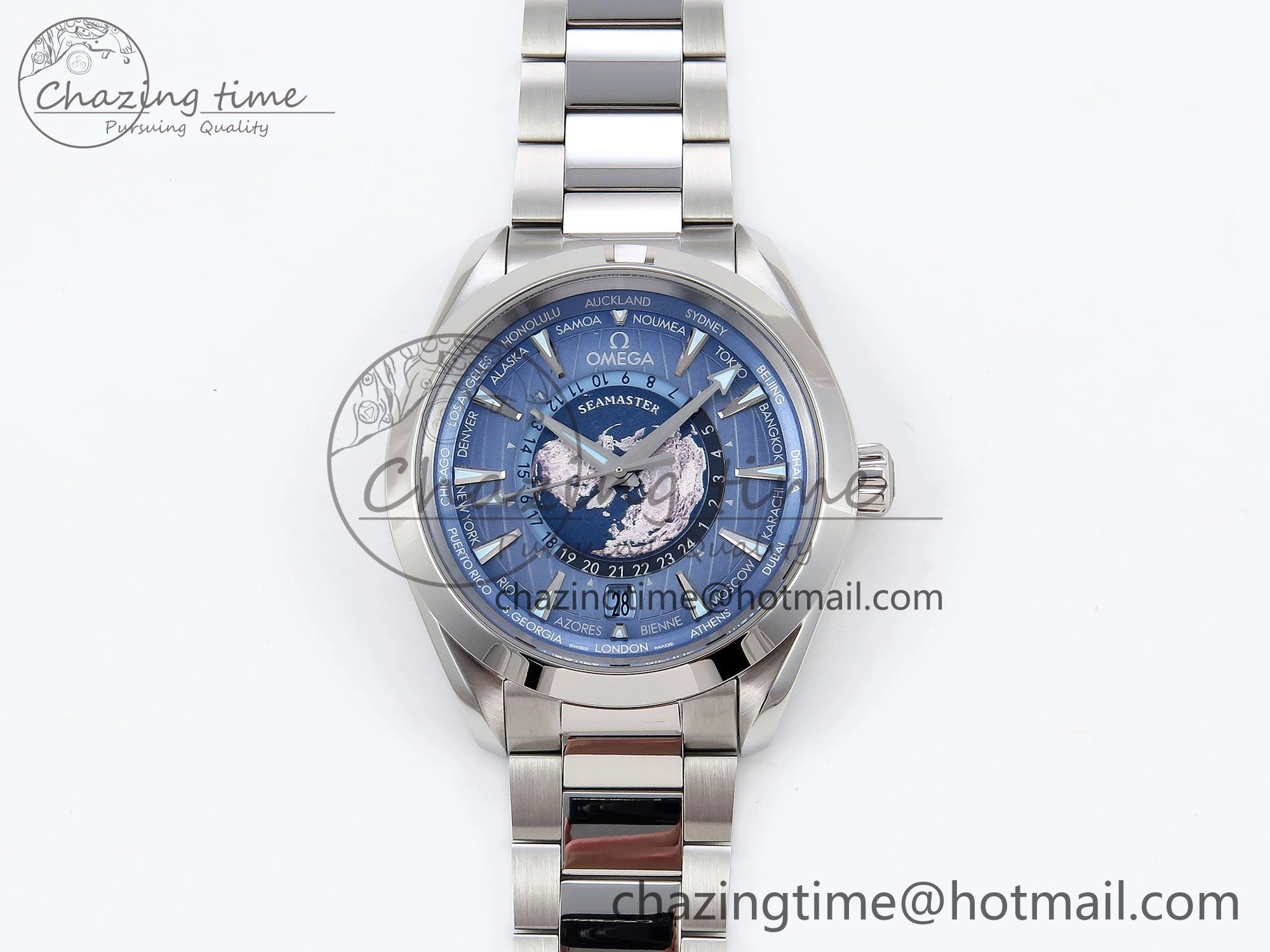 Soft Aqua Terra GMT Worldtimer 43mm VSF 1:1 Best Edition Summer Blue Dial on SS Bracelet A8938 Super Clone 7720