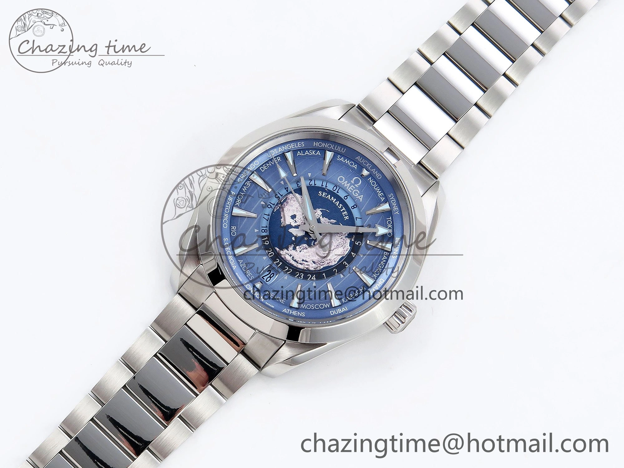 Soft Aqua Terra GMT Worldtimer 43mm VSF 1:1 Best Edition Summer Blue Dial on SS Bracelet A8938 Super Clone 7720