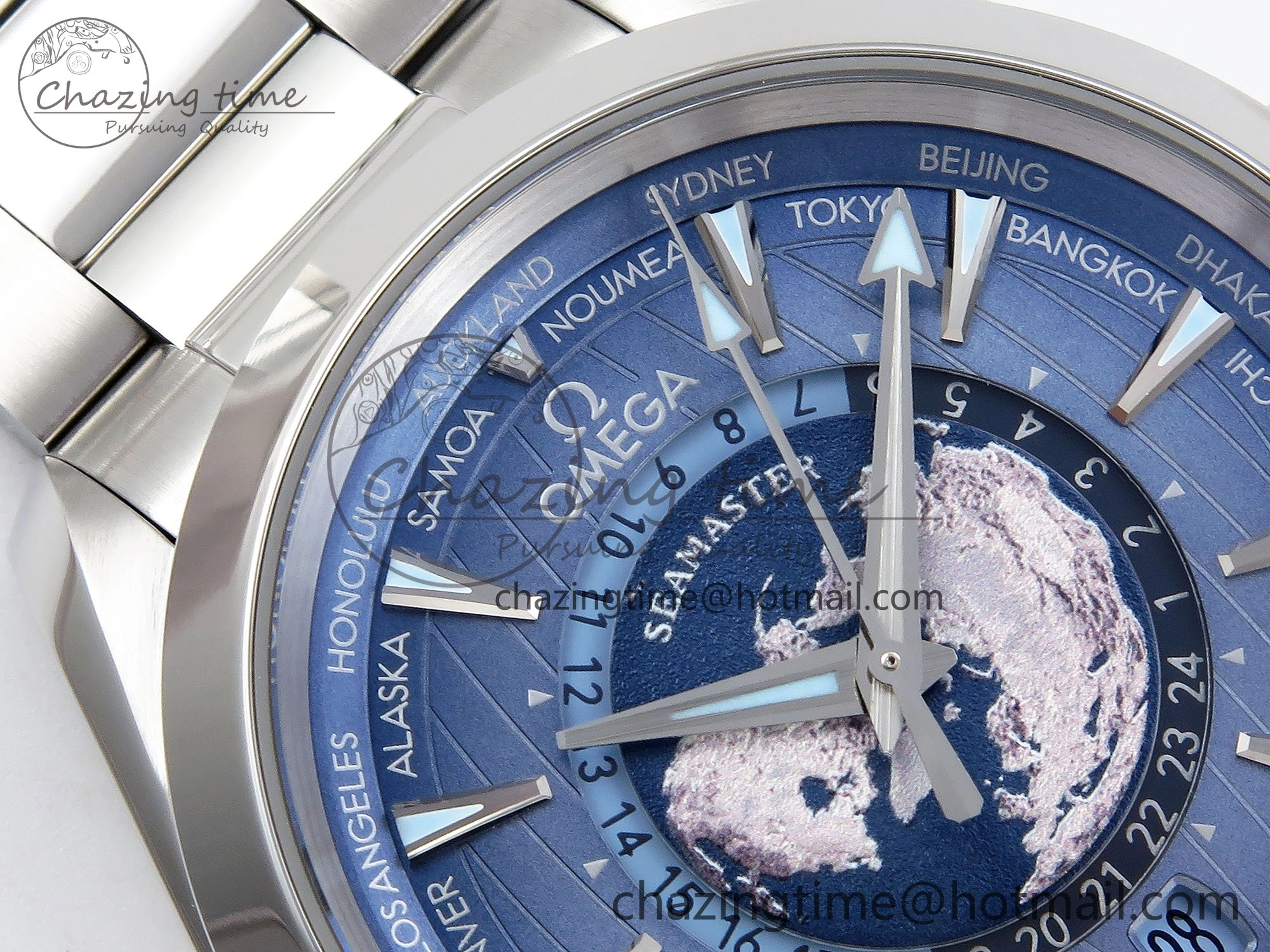 Soft Aqua Terra GMT Worldtimer 43mm VSF 1:1 Best Edition Summer Blue Dial on SS Bracelet A8938 Super Clone 7720