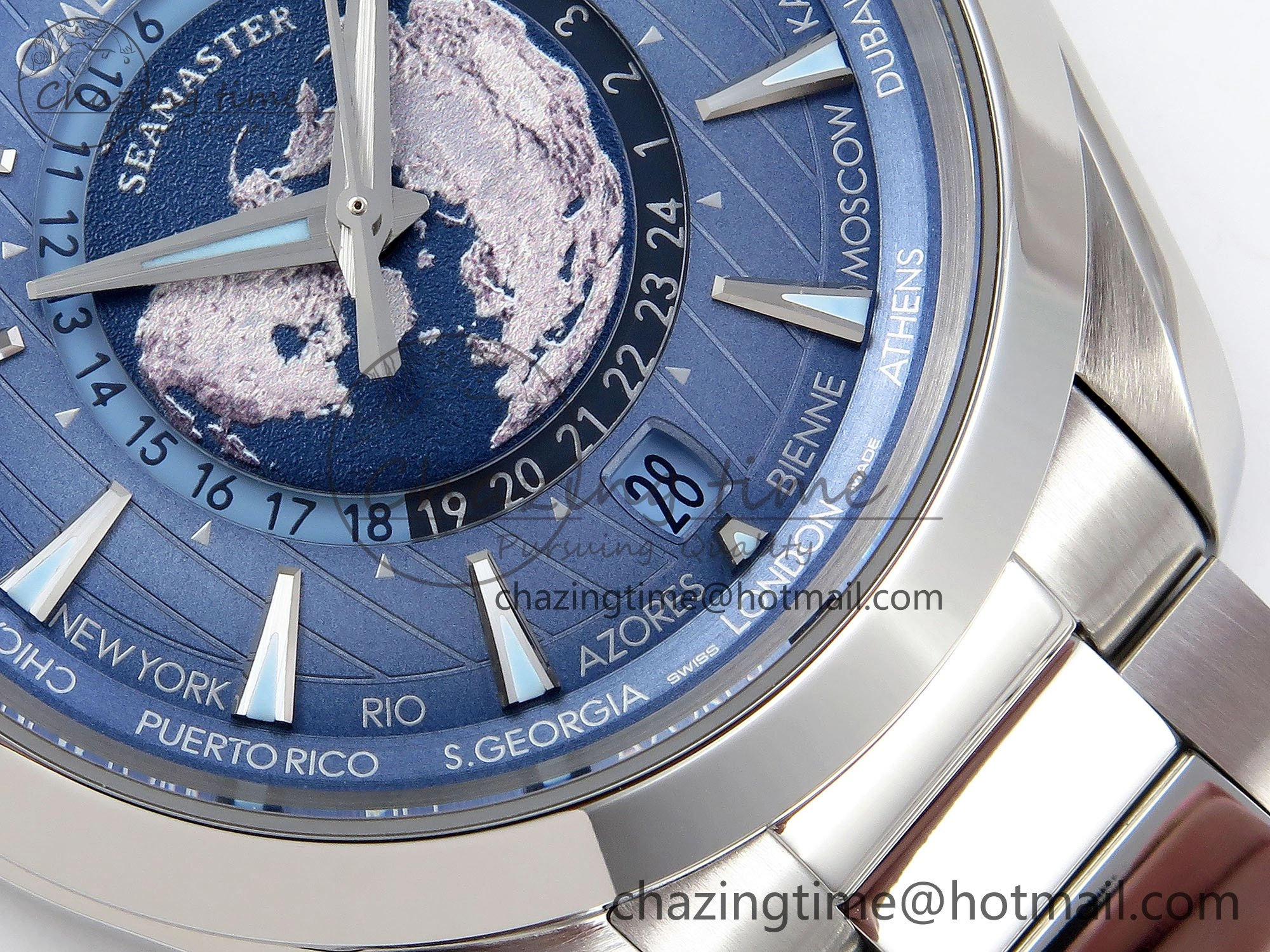 Soft Aqua Terra GMT Worldtimer 43mm VSF 1:1 Best Edition Summer Blue Dial on SS Bracelet A8938 Super Clone 7720
