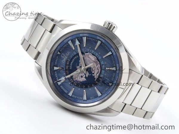 Soft Aqua Terra GMT Worldtimer 43mm VSF 1:1 Best Edition Summer Blue Dial on SS Bracelet A8938 Super Clone 7720