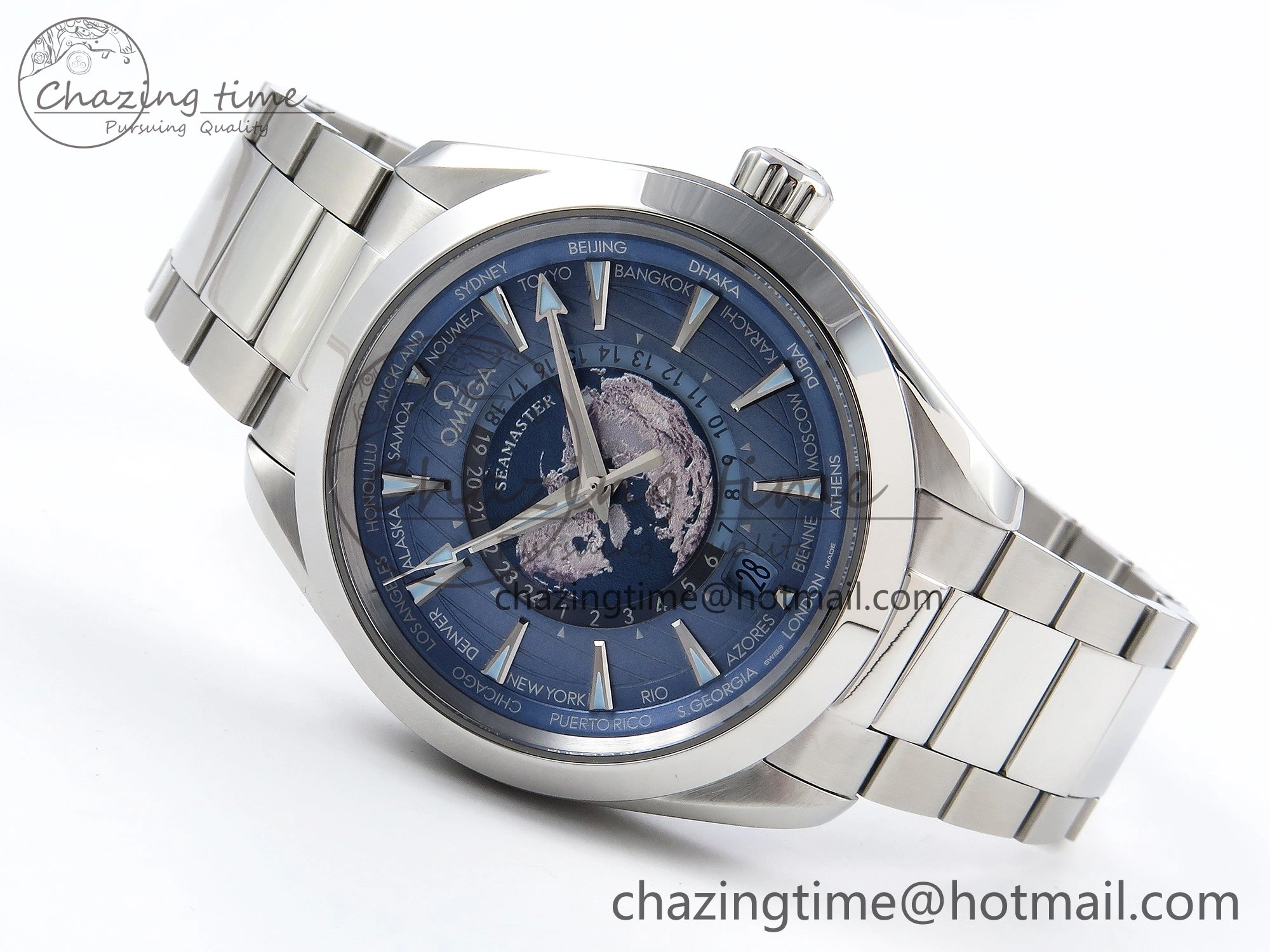 Soft Aqua Terra GMT Worldtimer 43mm VSF 1:1 Best Edition Summer Blue Dial on SS Bracelet A8938 Super Clone 7720