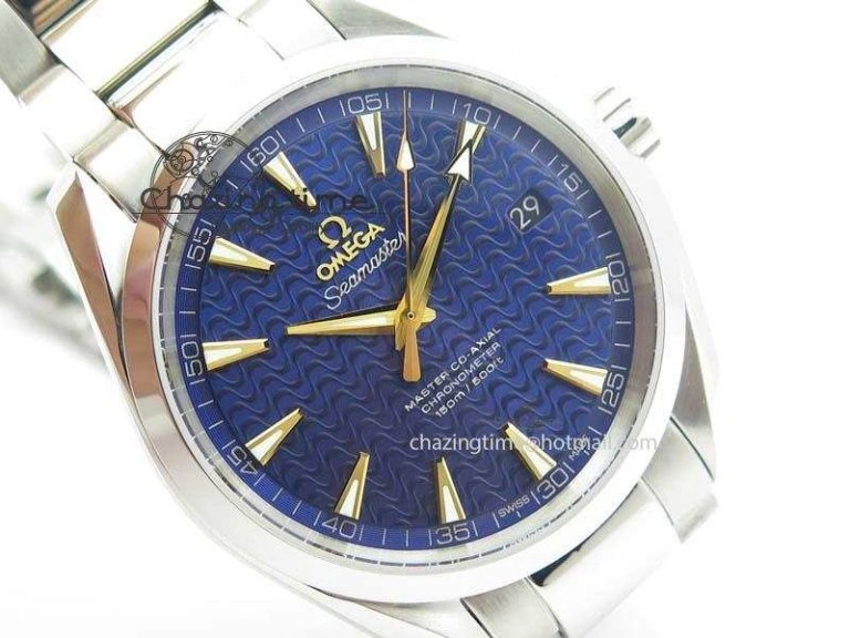 Vibrant Aqua Terra “James Bond” SS V6F 1:1 Best Edition Blue Textured Dial On SS Bracelet A 8202