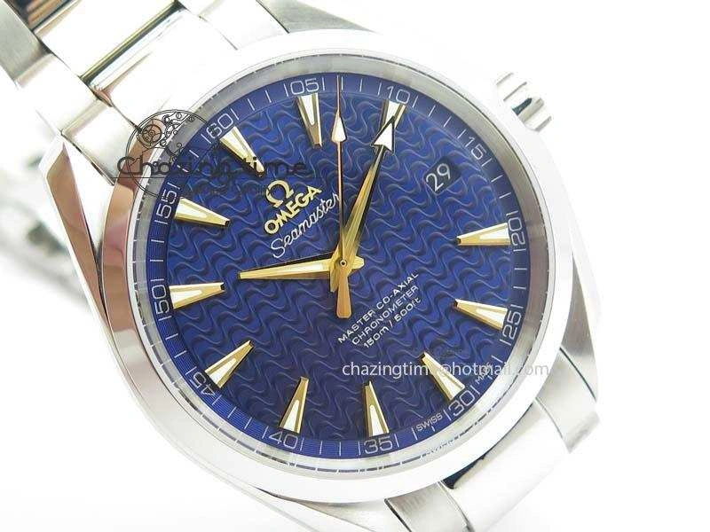 Vibrant Aqua Terra “James Bond” SS V6F 1:1 Best Edition Blue Textured Dial On SS Bracelet A 8202
