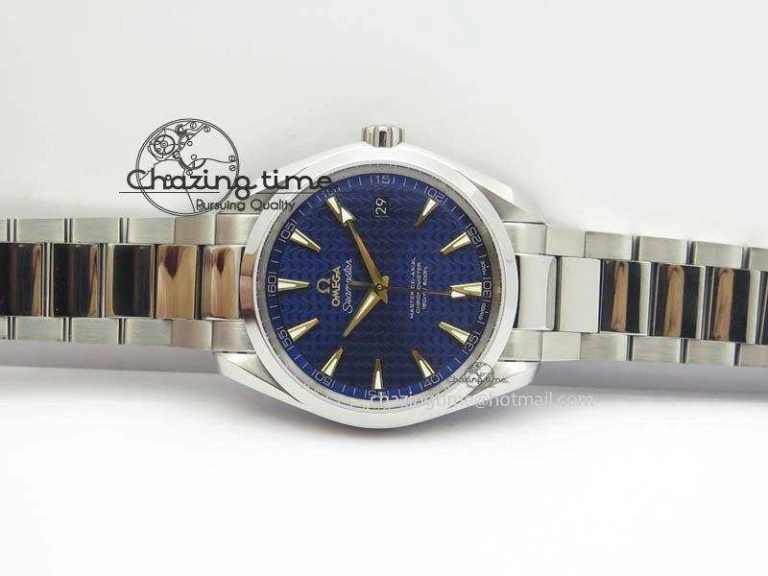 Vibrant Aqua Terra “James Bond” SS V6F 1:1 Best Edition Blue Textured Dial On SS Bracelet A 8202