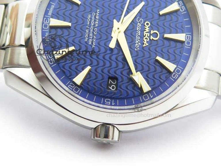 Vibrant Aqua Terra “James Bond” SS V6F 1:1 Best Edition Blue Textured Dial On SS Bracelet A 8202