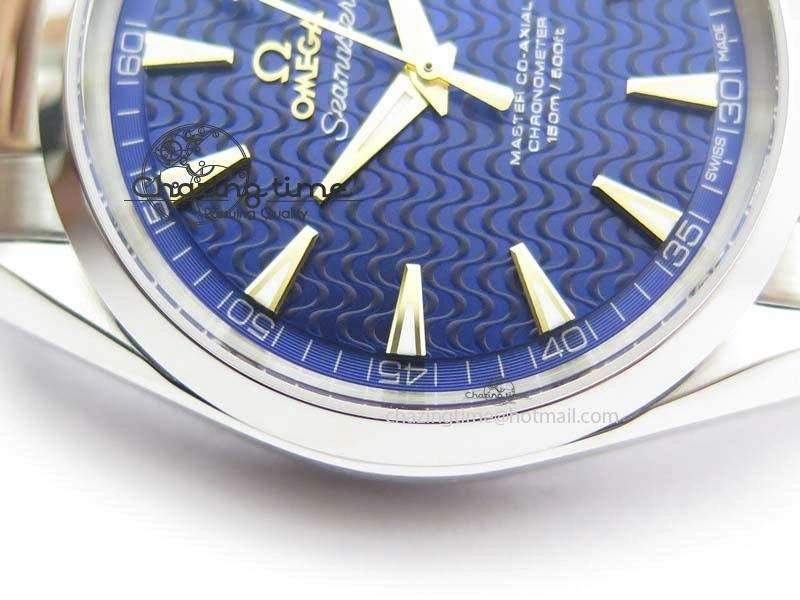 Vibrant Aqua Terra “James Bond” SS V6F 1:1 Best Edition Blue Textured Dial On SS Bracelet A 8202